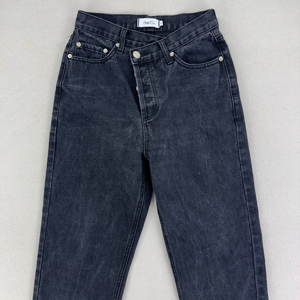 Rue21 Crisscross Jeans Womens 2 Black High Rise Straight Mom‎ Style Rigid